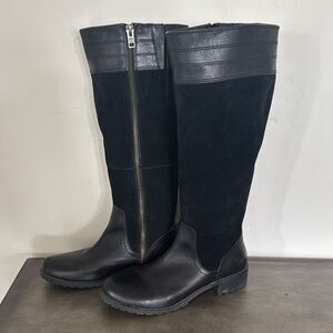 Timberland Women’s Black Leather & Suede Knee-High Boots Zipper Closure Size 9